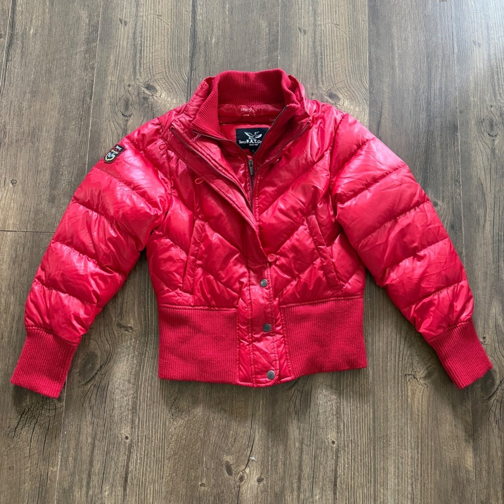 Triple F.A.T. Goose Down Puffer Jacket Red Quilted Bomber XL (fit Small-Medium)